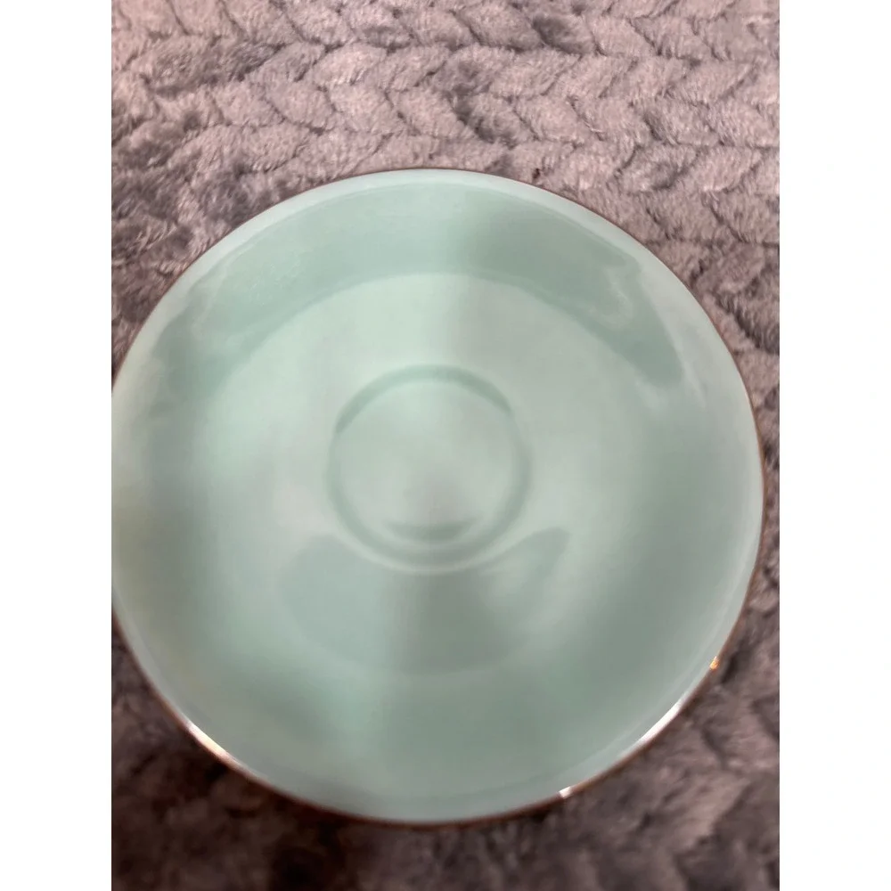 Vintage M&R France Porcelain Saucer Mint Green Gold Trim French Tea Plate 4.75